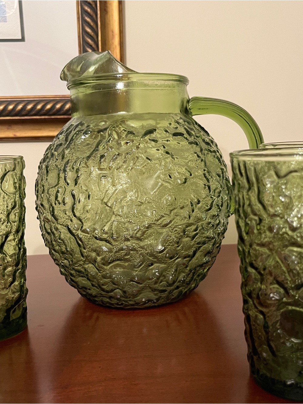 Anchor Hocking Lido Milano Bubble Pitcher Avocado Green Vintage 1970s ONLY Flaw